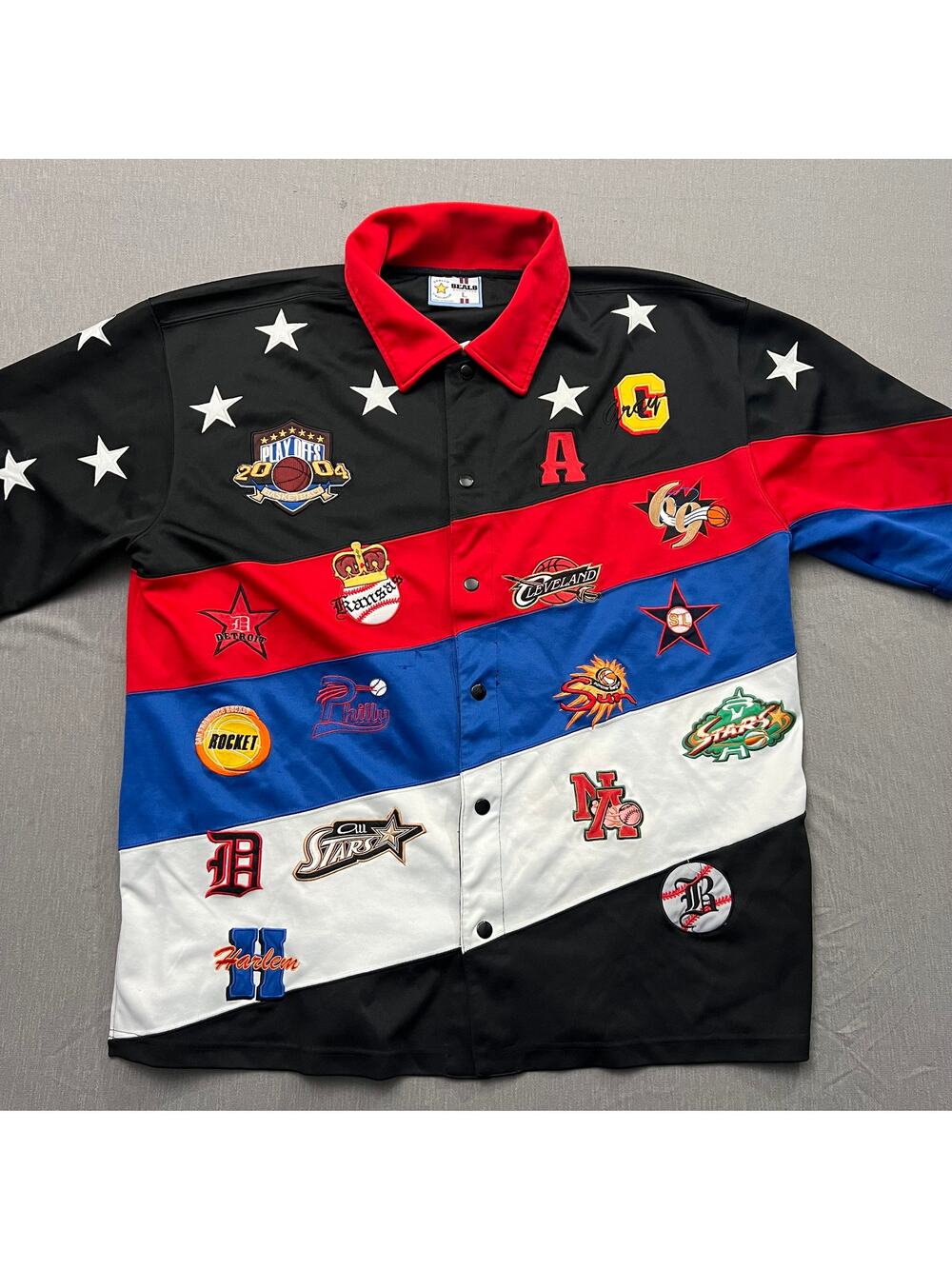Vintage Y2K Harlem Street League Shirt NBA MLB Patches Stars Striped XL XXL